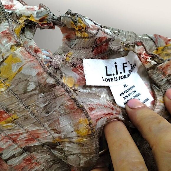 L.I.F.E Womens Blouse Sz XL Sheer Floral Print Romantic Swiftie Elastic Coquette - Picture 5 of 13